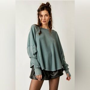 We The Free Oversized Ribbed Knit Top in Silver Pine X-Small